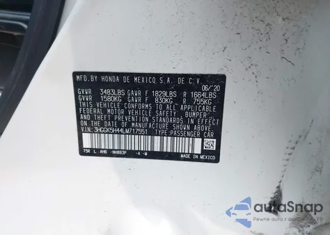 2020 Honda Fit Lx from USA, damaged, VIN 3HGGK5H44LM717551